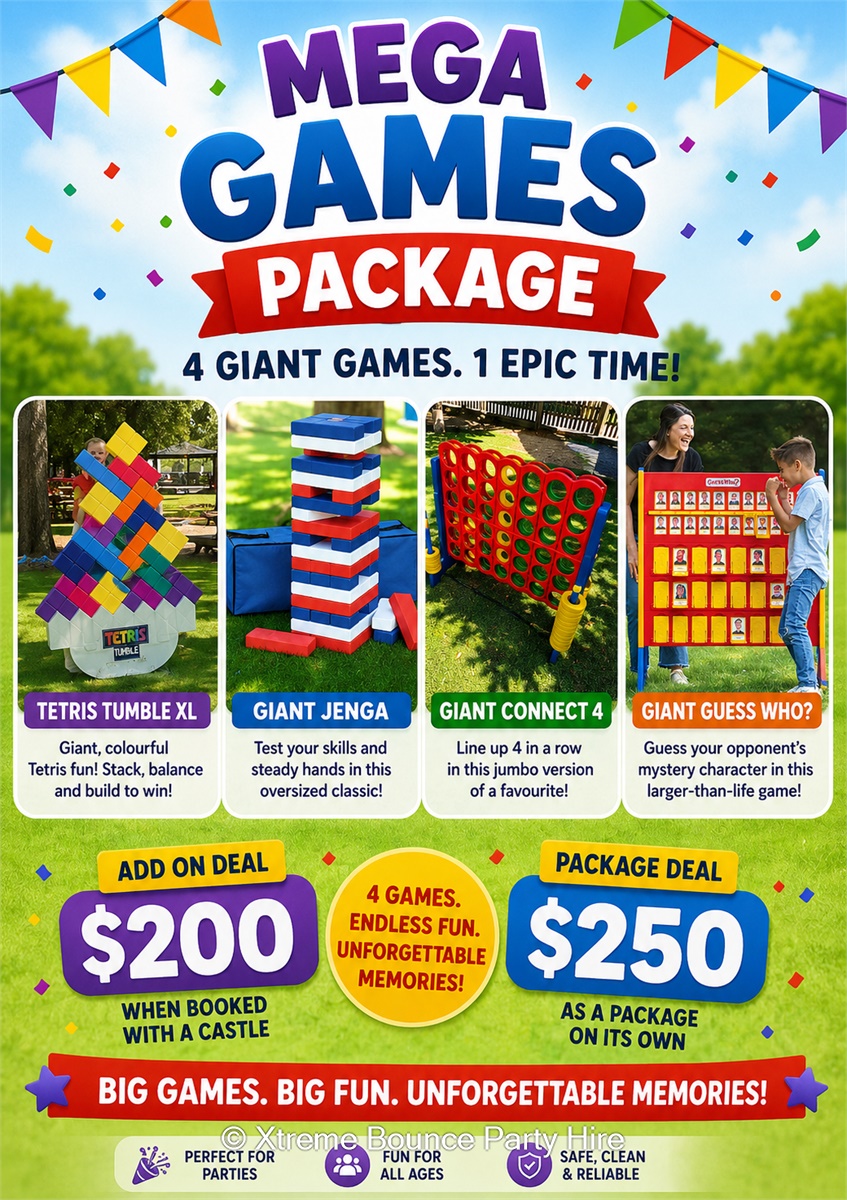 Mega Games Package - Jumping Castle Hire in Perth | Xtreme Bounce Party ...